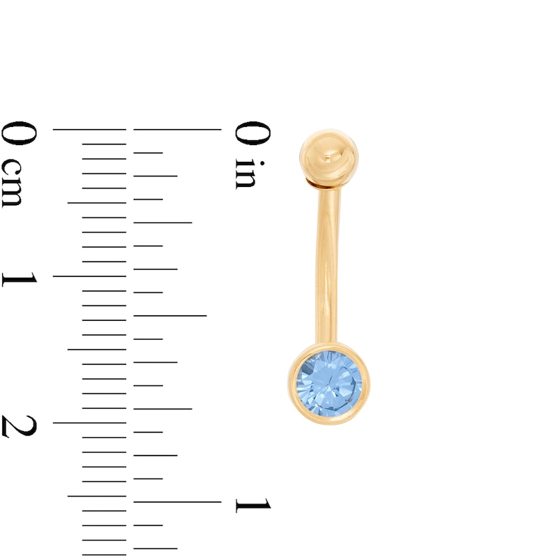 14K Gold Blue CZ Belly Button Ring - 14G 7/16"