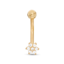014 Gauge Cubic Zirconia Micro Flower Belly Button Ring in 14K Gold