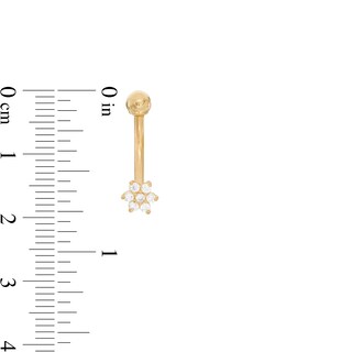 014 Gauge Cubic Zirconia Micro Flower Belly Button Ring in 14K Gold