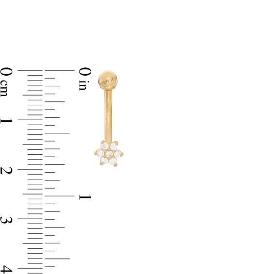 014 Gauge Cubic Zirconia Micro Flower Belly Button Ring in 14K Gold