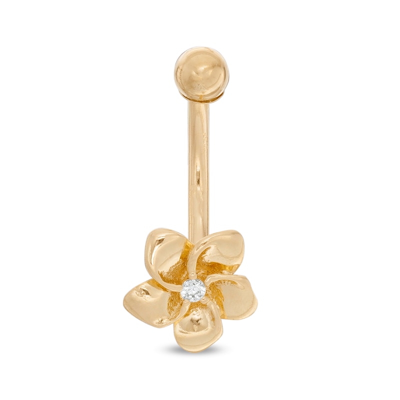 Main Image 1 of 014 Gauge Cubic Zirconia Flower Belly Button Ring in 14K Gold