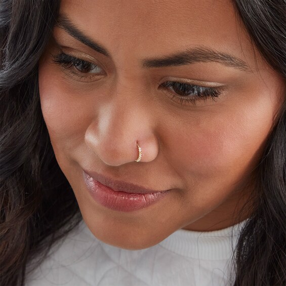 14K Solid Gold CZ Nose Hoop - 20G 5/16"