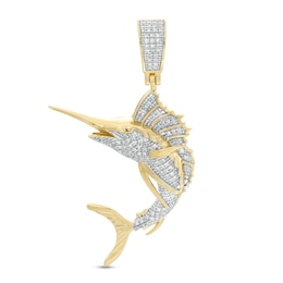 1/4 CT. T.W. Diamond Marlin Fish Necklace Charm in 10K Gold