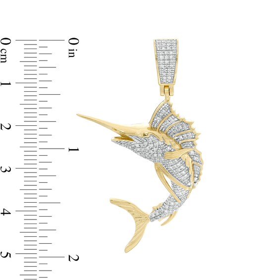 1/4 CT. T.W. Diamond Marlin Fish Necklace Charm in 10K Gold