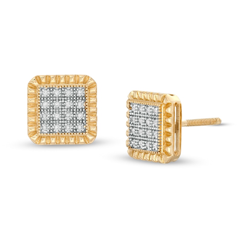 1/10 CT. T.W. Composite Diamond Textured Square Stud Earrings in 10K Gold