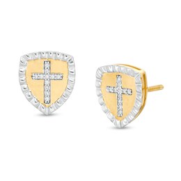 1/20 CT. T.W. Diamond Shield with Cross Stud Earrings in 10K Two-Tone Gold