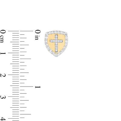 1/20 CT. T.W. Diamond Shield with Cross Stud Earrings in 10K Two-Tone Gold