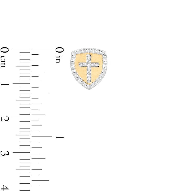 Main Image 2 of 1/20 CT. T.W. Diamond Shield with Cross Stud Earrings in 10K Two-Tone Gold