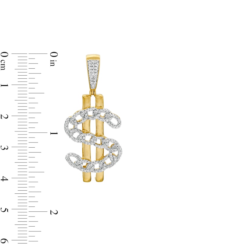 Main Image 2 of 1/2 CT. T.W. Diamond Dollar Sign Necklace Charm in 10K Gold