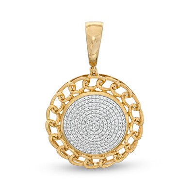 1/2 CT. T.W. Diamond Chain Border Disc Necklace Charm in 10K Gold