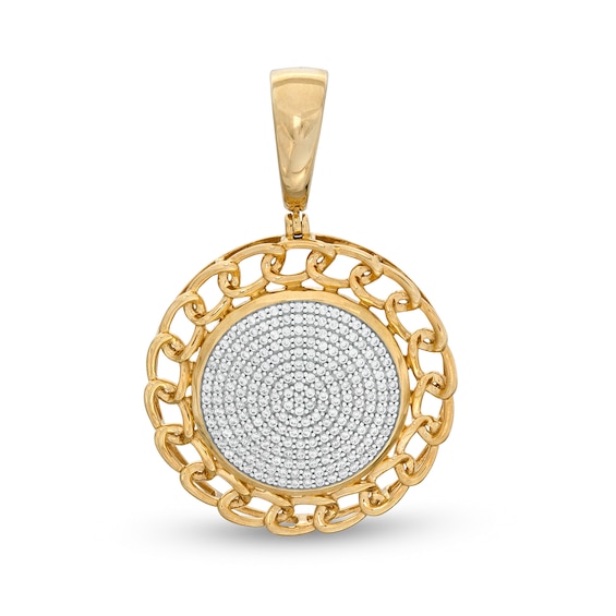1/2 CT. T.W. Diamond Chain Border Disc Necklace Charm in 10K Gold