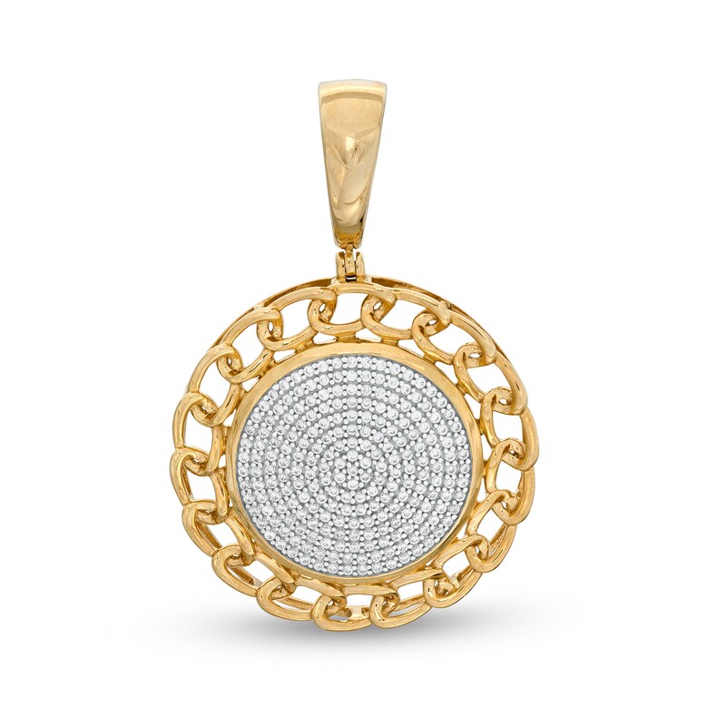 1/2 CT. T.W. Diamond Chain Border Disc Necklace Charm in 10K Gold