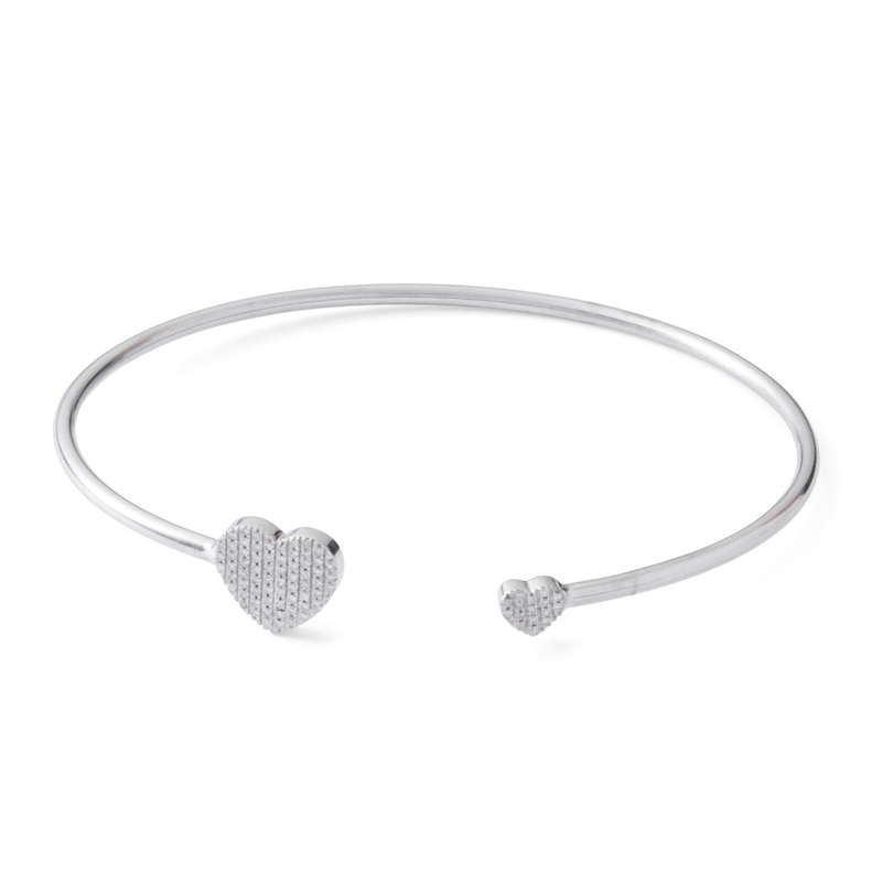 1/6 CT. T.W. Diamond Double Heart Open Bangle in Sterling Silver Tube