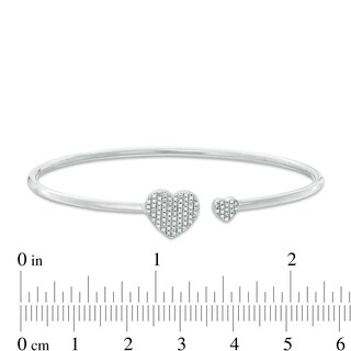 1/6 CT. T.W. Diamond Double Heart Open Bangle in Sterling Silver Tube