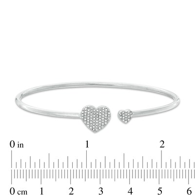 1/6 CT. T.W. Diamond Double Heart Open Bangle in Sterling Silver Tube