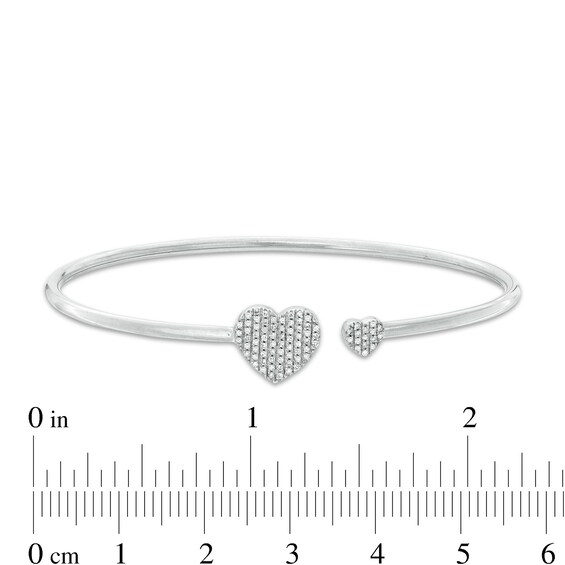1/6 CT. T.W. Diamond Double Heart Open Bangle in Sterling Silver Tube