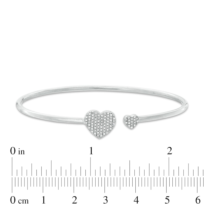 1/6 CT. T.W. Diamond Double Heart Open Bangle in Sterling Silver Tube