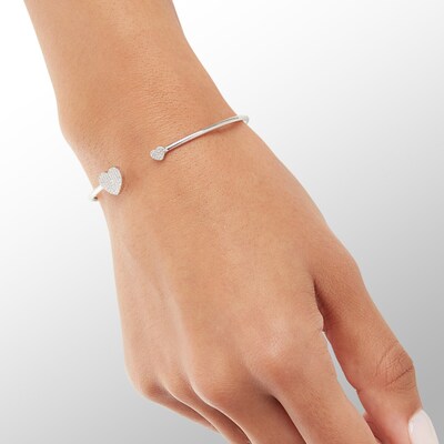 1/6 CT. T.W. Diamond Double Heart Open Bangle in Sterling Silver Tube