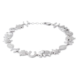 Sterling Silver 1/10 CT. T.W. Diamond Luck Theme Charm Bracelet - 6.5&quot; + 1&quot;