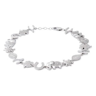 Sterling Silver 1/10 CT. T.W. Diamond Luck Theme Charm Bracelet - 6.5" + 1"