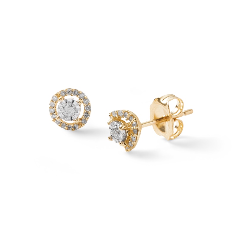 10K Solid Gold 1/6 CT. T.W. Diamond Halo Frame Studs