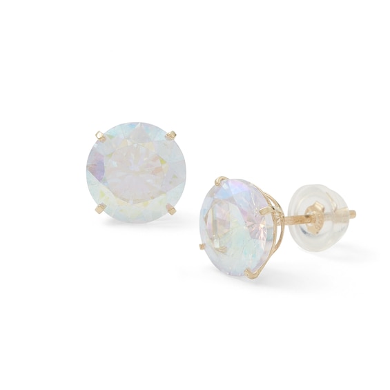 8mm Iridescent Solitaire Stud Earrings in 14K Gold | Banter