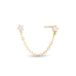 Cubic Zirconia Duo Stud with Cuff Chain Single Earring in 10K Gold