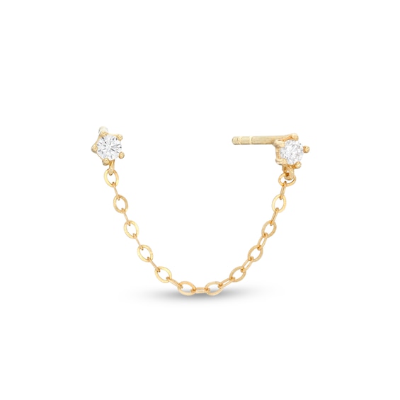 Cubic Zirconia Duo Stud with Chain Single Earring in 10K Gold