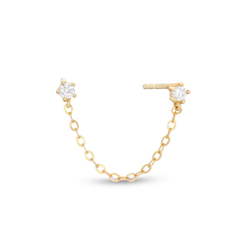 Cubic Zirconia Duo Stud with Chain Single Earring in 10K Gold