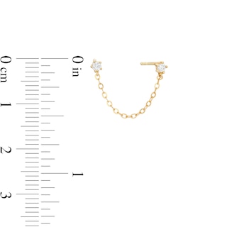 Cubic Zirconia Duo Stud with Chain Single Earring in 10K Gold