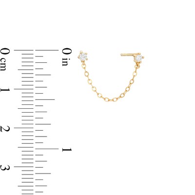 Cubic Zirconia Duo Stud with Chain Single Earring in 10K Gold