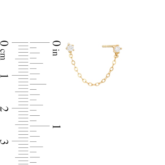 Cubic Zirconia Duo Stud with Chain Single Earring in 10K Gold