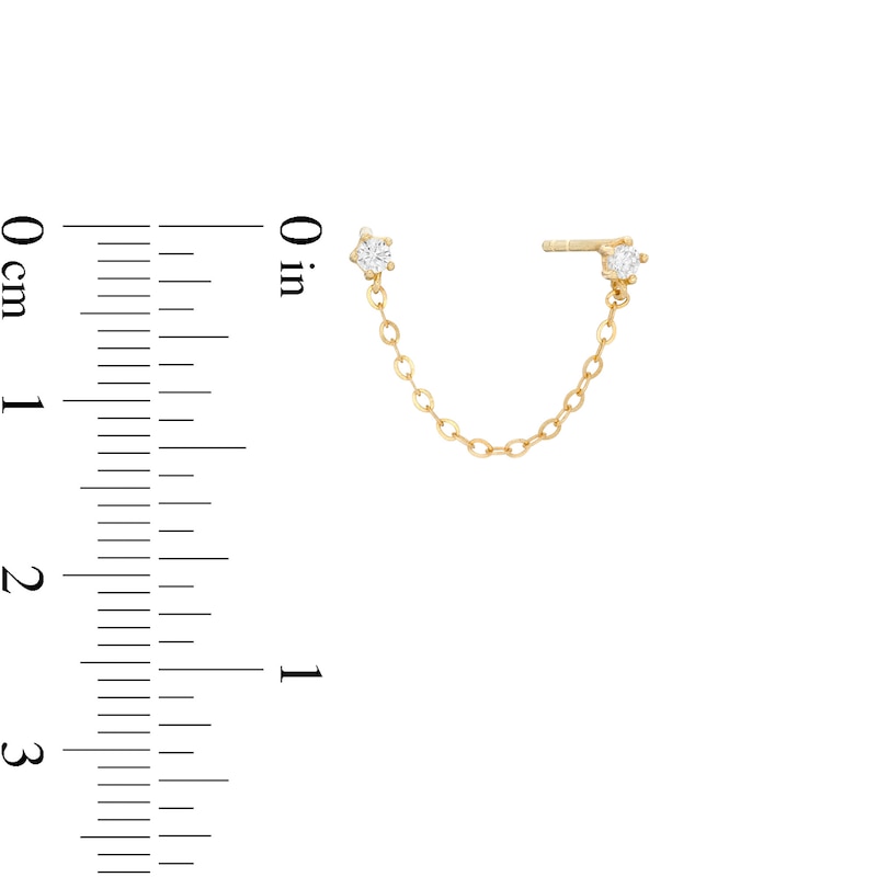 Cubic Zirconia Duo Stud with Cuff Chain Single Earring in 10K Gold