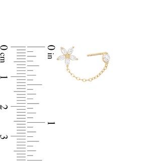 Round and Marquise Cubic Zirconia Solitaire Stud with Flower Cuff Chain Single Earring in 10K Gold