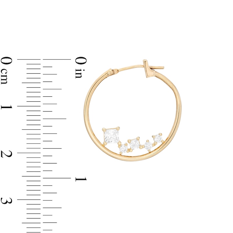 Princess-Cut and Round Cubic Zirconia Scatter 21mm Tube Hoop Earrings in 10K Gold