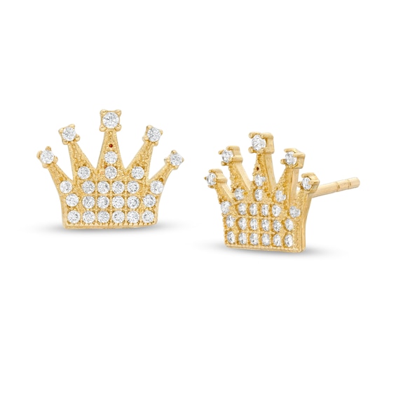 Cubic Zirconia Crown Stud Earrings in 10K Gold