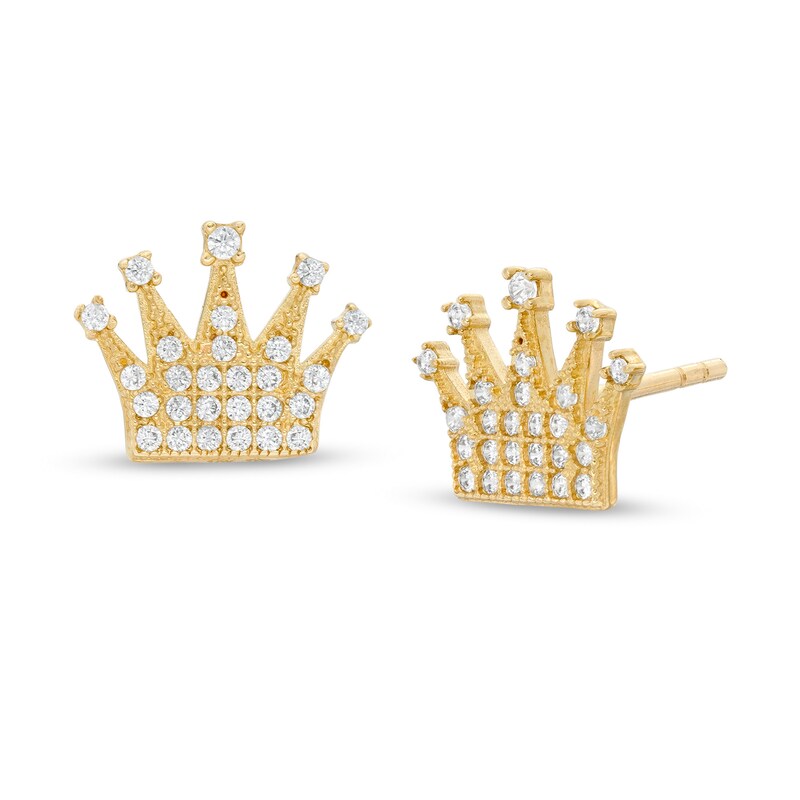 Main Image 1 of Cubic Zirconia Crown Stud Earrings in 10K Gold