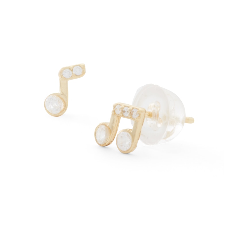 Cubic Zirconia Music Notes Mismatch Stud Earrings in 10K Gold