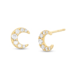 Cubic Zirconia Graduated Crescent Moon Stud Earrings in 10K Gold