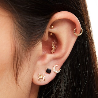 Cubic Zirconia Graduated Crescent Moon Stud Earrings in 10K Gold