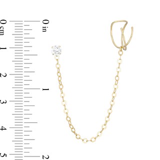 4mm Cubic Zirconia Solitaire Stud with Orbit Cuff Chain Single Earring in 10K Gold
