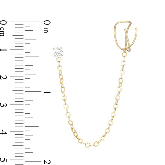4mm Cubic Zirconia Solitaire Stud with Orbit Cuff Chain Single Earring in 10K Gold