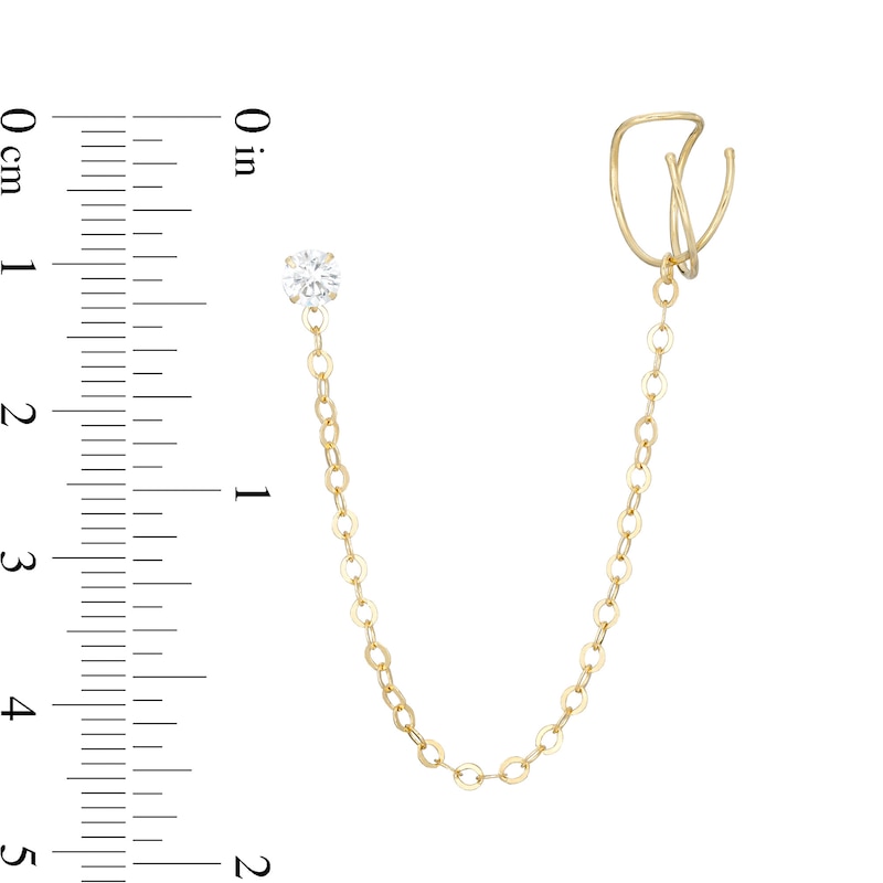 Main Image 2 of 4mm Cubic Zirconia Solitaire Stud with Orbit Cuff Chain Single Earring in 10K Gold
