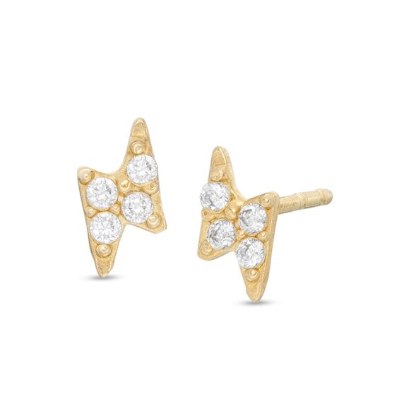 Cubic Zirconia Lightning Bolt Stud Earrings in 10K Gold