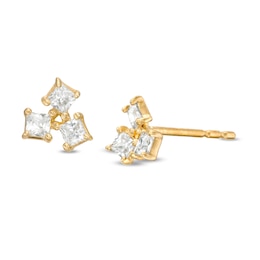 Princess-Cut Cubic Zirconia Trio Cluster Stud Earrings in 10K Gold