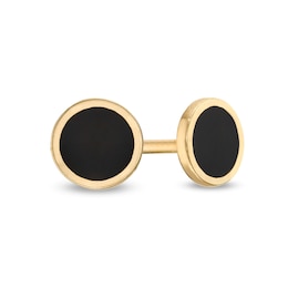Black Enamel Circle Stud Earrings in 10K Gold