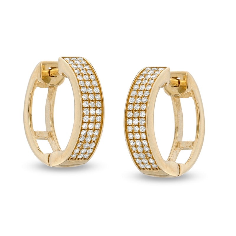 1/8 CT. T.W. Diamond Triple Row Huggie Hoop Earrings in 10K Gold