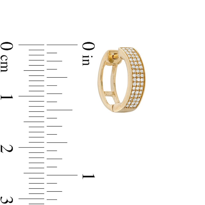 Main Image 2 of 1/8 CT. T.W. Diamond Triple Row Huggie Hoop Earrings in 10K Gold