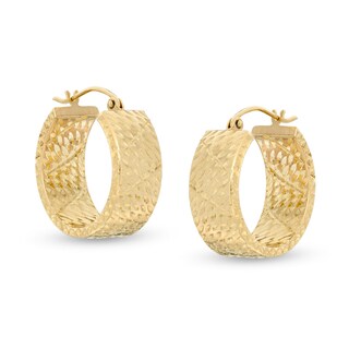 20mm Diamond-Cut Slant Groove Squared Tube Hoop Earrings in 10K Gold