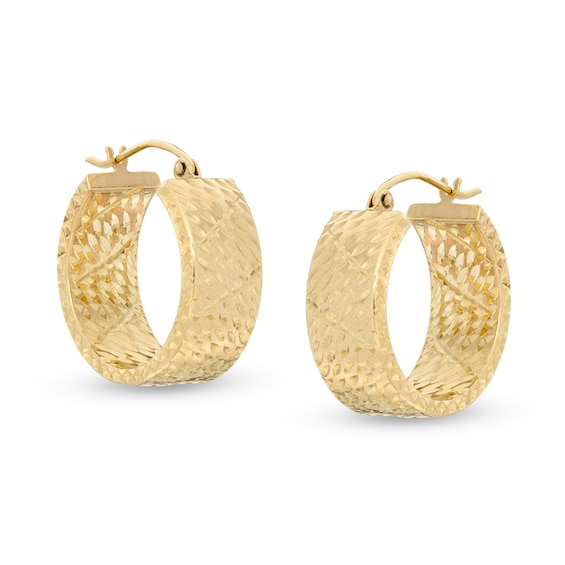 20mm Diamond-Cut Slant Groove Squared Tube Hoop Earrings in 10K Gold
